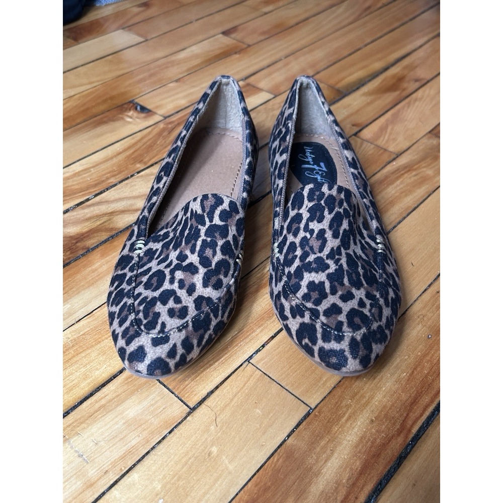 Leopard Print Smoking Loafers Brown Suede Look Ballet Flats Cute Casual Size 7.5
